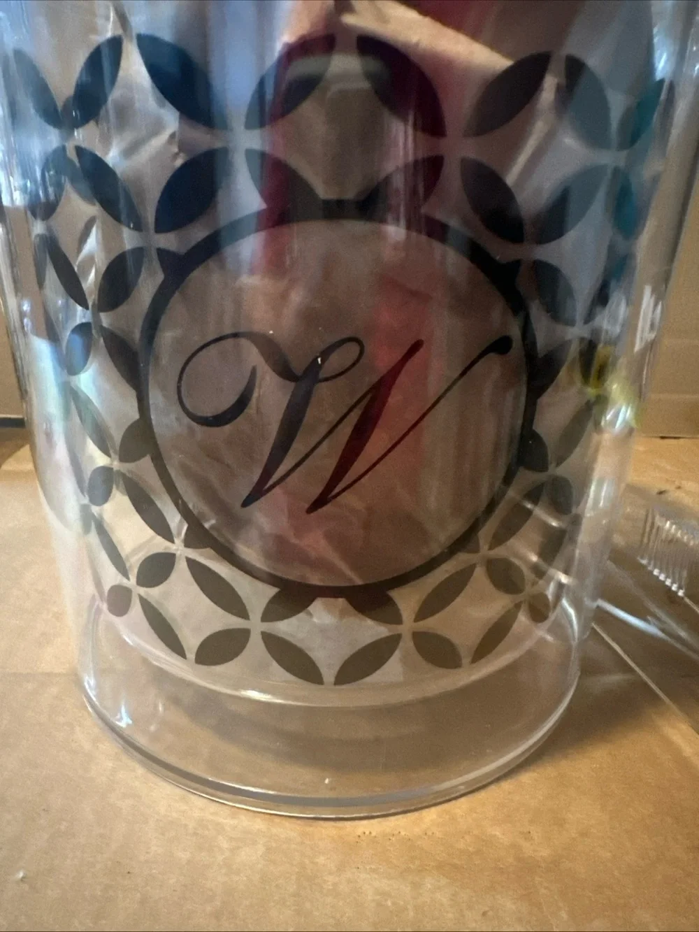 Clear plastic Ice Bucket with Decorative Monogram W with tongs